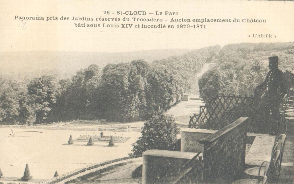Panorama pris des Jardins rÃ©servÃ©s du TrocadÃ©ro - Ancien emplacement du ChÃ¢teau bÃ¢ti sous Louis XIV et incendiÃ© en 1870-1871, carte postale,aprÃ¨s 1871