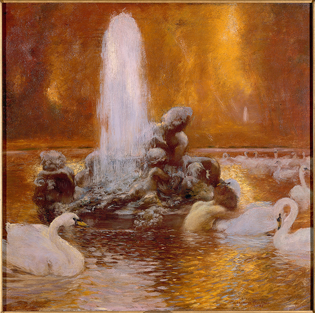 Cygnes sur le bassin de Bacchus à Versailles