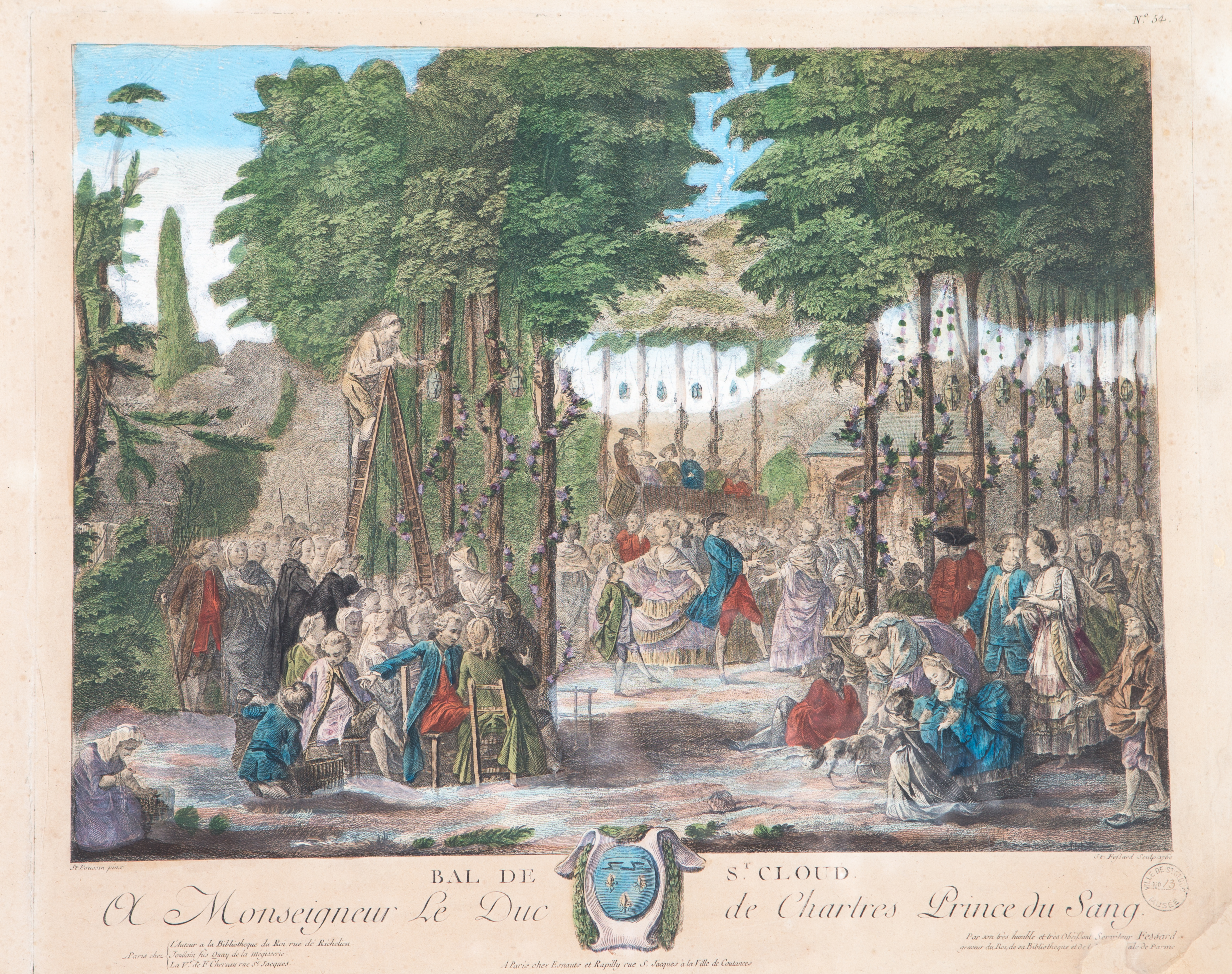 bal de Saint-Cloud Ã  monseigneur le Duc de Chartres. Prince du sang. Gravure sur papier XVIIIe siÃ¨cle. Provenance, collection Maindron