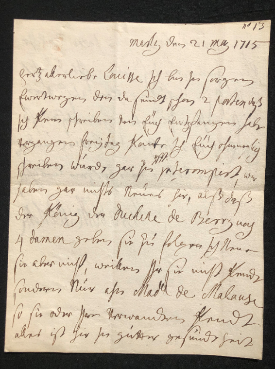 Â©DR - Lettre de la princesse Palatine Ã  la Raugrave Louise, Marly, le 21 mai 1715 